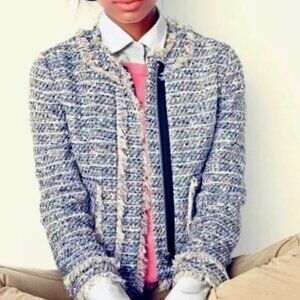 J Crew Spring Tweed Fringe Jacket Navy Multicolor | 6p